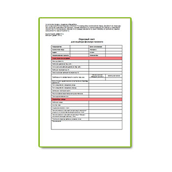 Опросный лист на газовые фильтры в магазине Газсервис